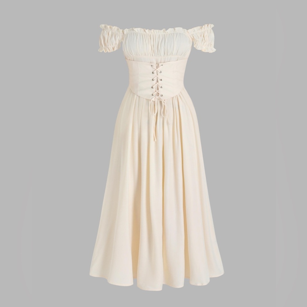 CIDER,SOLID RUFFLES LACE UP MAXI DRESS - Picture 2 of 10